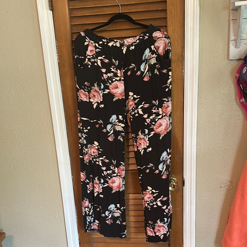 Floral Black and Pink Women's Pants